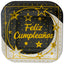 Plato Cartón Metalizado Cuadrado Feliz Cumpleaños 6"