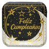 Plato Cartón Metalizado Cuadrado Feliz Cumpleaños 6"