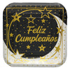 Plato Cartón Metalizado Cuadrado Feliz Cumpleaños 6"
