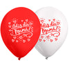 Globos Látex Biodegradables Feliz Día Mamá Blanco y Rojo