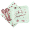 Kit (Cubiertos-Platos-Servilletas) Metalizados Feliz Cumpleaños