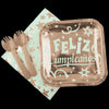 Kit (Cubiertos-Platos-Servilletas) Metalizados Feliz Cumpleaños