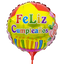 Globos Metalizados 10" Redondo Feliz Cumpleaños Ponque con Vara y Soporte