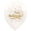 Globos Látex Biodegradables Satinados Feliz Aniversario Blanco y Dorado