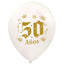 Globos Látex Biodegradables Satinado 50 Años Blanco y Dorado
