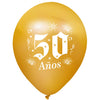Globos Látex Biodegradables Satinado 50 Años Blanco y Dorado