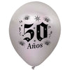 Globos Látex Biodegradables Satinado 50 Años Negro-Dorado y Plata