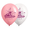 Globos Látex Biodegradables Mi Bautizo Rosado y Blanco