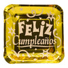 Plato Cartón Metalizado Cuadrado Feliz Cumpleaños 6"