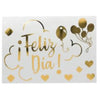 Sticker Feliz Dia Globos Fondo Blanco Dorada Holograma