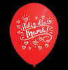 Globos Látex Biodegradables Feliz Día Mamá Blanco y Rojo