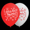 Globos Látex Biodegradables Feliz Día Mamá Blanco y Rojo