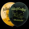 Globos Látex Biodegradables Satinado Felicidades Graduado Dorado y Negro