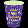 Vaso Carton Feliz Cumpleaños 9 Onzas Morado Serpentinas x12