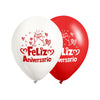 Globos Látex Biodegradables Feliz Aniversario Blanco y Rojo