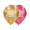 Globos Látex Biodegradables Espejo Cromado Feliz Cumpleaños Dorado y Fucsia