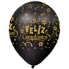 Globos Látex Biodegradables Satinado 360° Feliz Cumpleaños Dorado y Negro