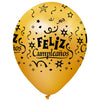 Globos Látex Biodegradables Satinado 360° Feliz Cumpleaños Dorado y Negro