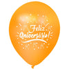 Globos Látex Biodegradables Satinados Feliz Aniversario Blanco y Dorado