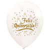 Globos Látex Biodegradables Satinados Feliz Aniversario Blanco y Dorado