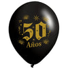 Globos Látex Biodegradables Satinado 50 Años Negro-Dorado y Plata