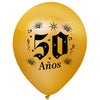 Globos Látex Biodegradables Satinado 50 Años Negro-Dorado y Plata