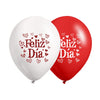 Globos Látex Biodegradables Corrientes Feliz Día Blanco y Rojo